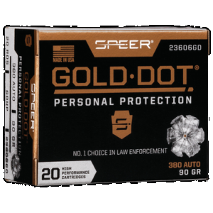 SPEER Gold Dot Handgun Ammo 380 Acp 90 Gr. Hp 20 Rd.
