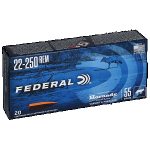 FEDERAL Varmint & Predator Rifle Ammo 22-250 Rem. 55 Gr. V-max 20 Rd.