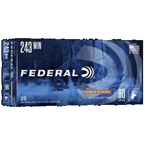 Federal Power-Shok Rifle Ammo 243 Win 80 gr. Jacketed Soft Point 20 rd.