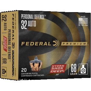 FEDERAL Handgun Ammo 32 Auto 68 Gr. Hydra Shok Deep Jhp 20 Rd.