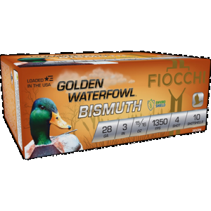 FIOCCHI Golden Waterfowl Bismuth Shotgun Ammo 28 Ga. 3 In. 15/16 Oz. 4 Shot 10 Rd.
