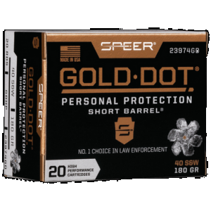 SPEER Gold Dot Personal Protection Pistol Ammo 40 S&w 180 Gr. Hp Short Barrel 20 Rd.