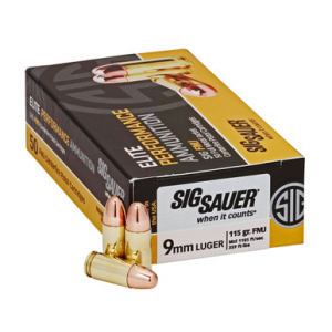Sig Sauer Elite Performance 9mm Luger Full Metal Jacket 115 Grain 50 Rounds