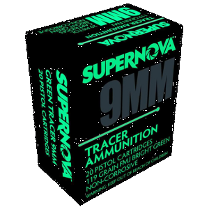 Supernova PMSN9MMG Green Tracer Non Corrosive 9mmLuger 119Gr Full Metal Jacket 20 Rounds