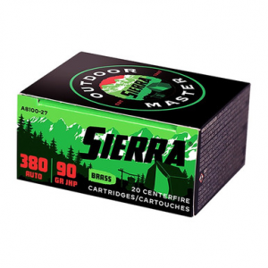 SIERRA Outdoor Master Handgun Ammo 380 Acp 90 Gr. Jhp 20 Rd.