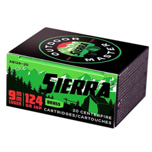 SIERRA Outdoor Master Handgun Ammo 9mm 124 Gr. Jhp 20 Rd.