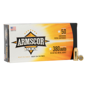 Armscor Range Pistol Ammo 380 ACP Full Metal Jacket 95 Grain 50 Rounds