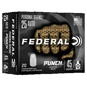 Federal Handgun Ammo 25 Auto 45 gr. Punch 20 rd.