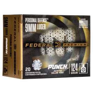 Federal Premium Punch 9mm Luger Jacketed Hollow Point 124 Grain 20 Rounds