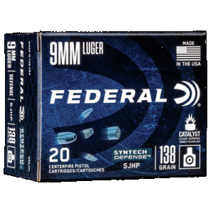 FEDERAL Syntech Defense Pistol Ammo 9mm 138 Gr. Sjhp 20 Rd.