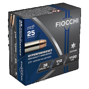 FIOCCHI Hyperformance Defense Pistol Ammo 38 Spl.+p 110 Gr. Xtphp 25 Rd.