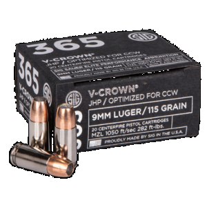 SIG Sauer V-crown 9mm Jacketed Hollow Point 115 Grain 20 Rounds