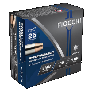 FIOCCHI Hyperformance Defense Pistol Ammo 9mm 115 Gr. Xtphp 25 Rd.