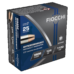 FIOCCHI Hyperformance Defense Pistol Ammo 9mm 124 Gr. Xtphp 25 Rd.