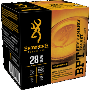 BROWNING Ammo B193632827 Bpt Performance Target Sporting Clay 28gauge 2.75" 3/4oz 7.5shot 25 Rounds