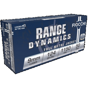 FIOCCHI Range Dynamics Pistol Ammo 9mm 124 Gr. Fmj 50 Rd.