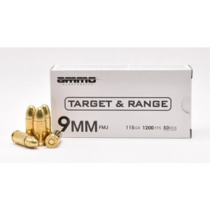 AMMO Inc Target And Range 9mm Luger Handgun AMMO - 115 Grain | Fmj | 50rd Box
