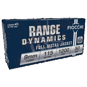 FIOCCHI Range Dynamics Pistol Ammo 9mm 115 Gr. Fmj 50 Rd.