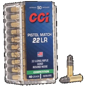 CCI Pistol Match 22 Long Rifle Lead Round Nose 40 Grain 50 Rounds