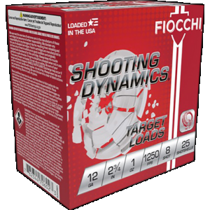 FIOCCHI Shooting Dynamics Shotgun Loads 12 Ga. 2.75 In. 1 Oz. 1250 Fps 8 Shot 25 Rd.