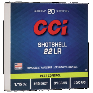 CCI Pest Control Shotshell 22 Long Rifle #12 Shot 31 Grain 20 Rounds