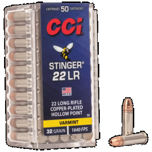 CCI Varmint Stinger 22 Long Rifle Copper Plated Hollow Point 32 Grain 50 Rounds