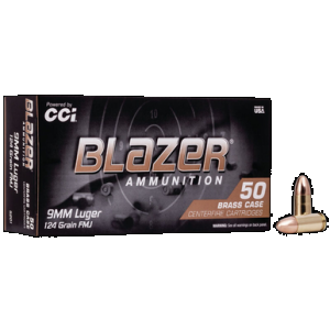 CCI Blazer Brass Pistol Ammo 9mm Luger 124 Gr. Fmj Round Nose 50 Rd.