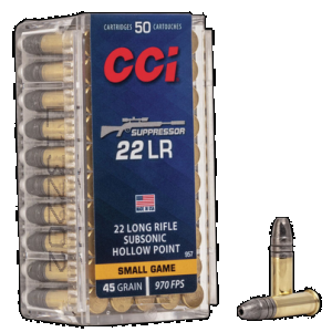 CCI Suppressor Rimfire Ammo 22 Long Rifle Hollow Point 45 Grain 50 Rounds