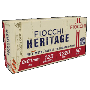 FIOCCHI 9x21 Heritage 9x21mmimi 123gr Full Metal Jacket Truncated Cone 50 Rounds