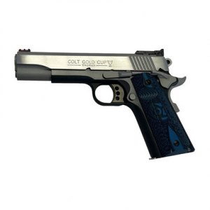 Colt Mfg O5970GCLTT Gold Cup Lite 45 ACP 8+1 5" Stainless National Match Barrel, Brushed Stainless Serrated Slide, Black/Stainless Stainless Steel Frame w/Beavertail, Blue Scalloped Checkered G10 Grip