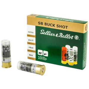 Sellier & Bellot SB12BSH Hunting 12Gauge 2.75" 21Pellets 1 1/8oz 4Buck Shot 10 Rounds