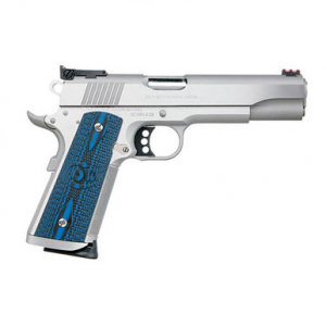 Colt Mfg O5073XE Gold Cup Trophy 38 Super 9+1 5" Stainless National Match Barrel, Stainless Steel Serrated Slide & Frame w/Beavertail, Blue Scalloped G10 Grip, Ambidextrous