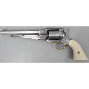 TAYLORS & Company 550763 1858 Remington Conversion 45 Colt (lc) Caliber With 8" Barrel, 6rd Capacity Cylinder, Overall Nickel-plated Engraved Finish Steel & 2-piece Ivory Grip