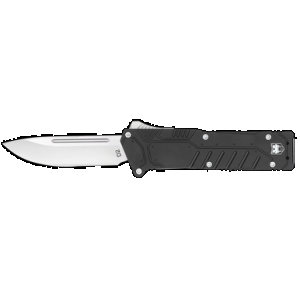 CobraTec Knives BLKSFDNS Special Forces 3.25" OTF Drop Point Plain Satin D2 Steel Blade, 4.75" Black Textured Anodized Aluminum Handle