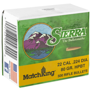 Sierra Sierra MatchKing Long Range Specialty Bullets .22 cal .224" 80 gr HPBT MATCH 500/ct - $203.50 at Shooting Surplus