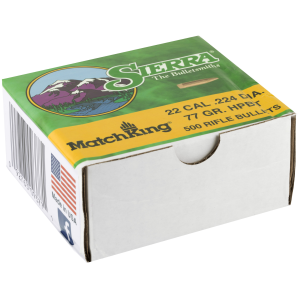 Sierra Sierra MatchKing Long Range Specialty Bullets .22 cal .224" 77 gr HPBT MATCH 500/ct - $197.96 at Shooting Surplus