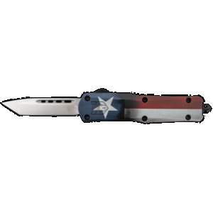 CobraTec Knives MCTXFS3TNS FS-3 Texas Flag Medium 3" OTF Tanto Plain Satin D2 Steel Blade, 5" Texas Flag Aluminum Cerakoted Handle