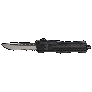 CobraTec Knives MBCTK1MDS CTK-1 Medium 3" OTF Drop Point Part Serrated D2 Steel Blade/Black Aluminum Handle Features Glass Breaker Includes Pocket Clip