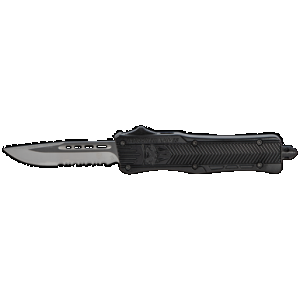 CobraTec Knives SBCTK1SDS CTK-1 Small 2.75" OTF Drop Point Part Serrated D2 Steel Blade/ Black Aluminum Handle Features Glass Breaker Includes Pocket Clip