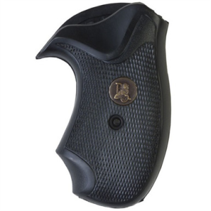 Pachmayr 03252 Compact Grip Checkered Black Rubber with Finger Grooves for S&W J Frame with Round Butt