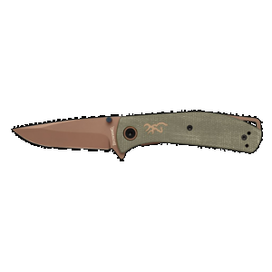 Browning 3220516B Trailside EDC Small 3" Folding Modified Drop Point Plain Titanium Finish D2 Steel Blade, Green Micarta Handle, Boxed Pkg