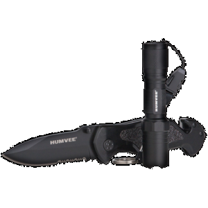 Humvee Adventure Gear HMVKCER1 Rescue Combo 3.25" Folding Spear Point Part Serrated Stainless Steel Blade Black Aluminum Handle Features Glass Breaker/Pocket Clip/Seatbelt Cutter