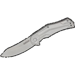 Kershaw 1380X Husker EDC 3" Folding Trailing Point Plain Bead Blasted 8Cr13MoV SS Blade, Stonewashed Stainless Steel Handle, Clamshell Packaging