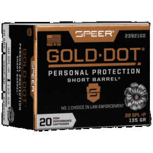 Speer Gold Dot Short Barrel Handgun Ammo 38 Spl. +P 135 gr. HP 20 rd.