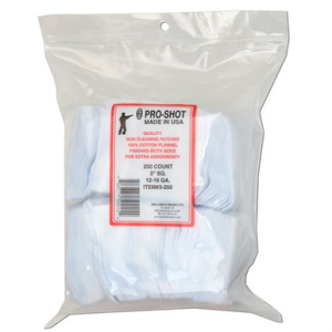 Pro-Shot 3250 Cleaning Patches 12-16 Gauge 3" Square Cotton Flannel 250 Pack