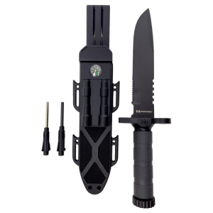 Humvee Adventure Gear HMVKFXB02 Next-Gen Survival Knife 7.50" Fixed Sawback Plain Black Stainless Steel Blade Black Textured Rubber Handle Includes Sheath