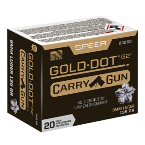 SPEER Gold Dot Carry Gun Handgun Ammo 9mm 135 Gr. Hp 20 Rd.
