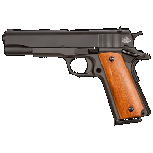 Rock Island 51421MA GI Standard FS *MA Compliant 45 ACP Caliber with 5" Barrel, 8+1 Capacity, Overall Black Parkerized Finish Steel, Beavertail Frame, Serrated Slide & Wood Grip