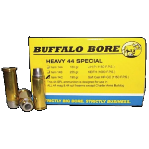 Buffalo Bore Ammunition 14C20 Heavy Strictly Business 44S&W Spl 190gr Soft Cast Hollow Point 20 Rounds