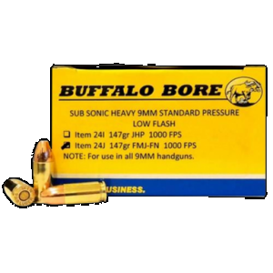 BUFFALO Bore Ammunition 24j20 Subsonic Strictly Business 9mmluger 147gr Full Metal Jacket Flat Nose 20 Rounds